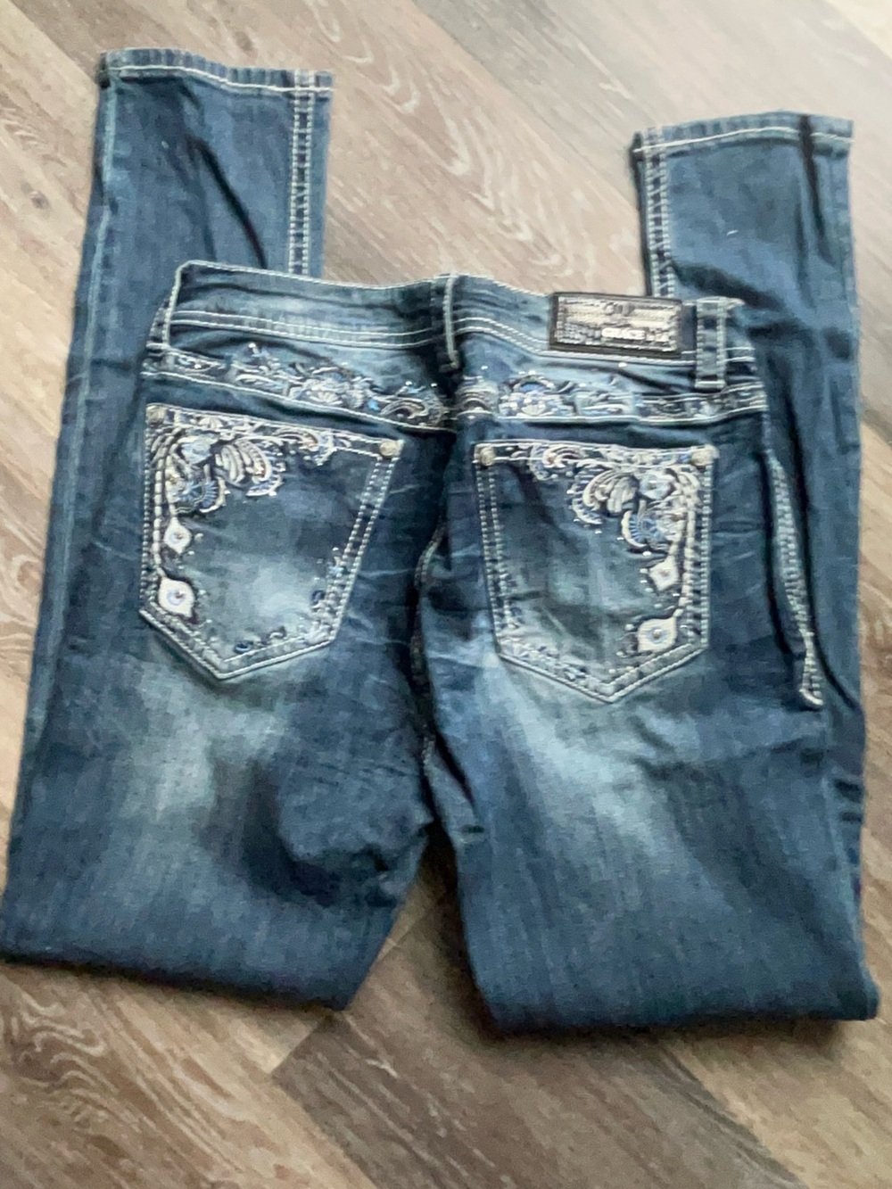 Grace in LA Embroidered Dark Blue Washed Women's Jeans